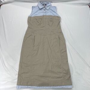 Jean Paul Berlin Sleeveless Khaki‎ Midi Dress Womens 10 Blue White Striped Top